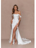 Ivory Satin Pearls Embellished Wedding Dress With Detachable Straps